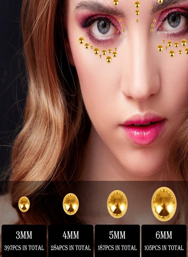 FEMBW 973Pcs Face & Hair Gems Stickers Fake Piercings– Self-Adhesive Face Jewels & Rhinestones for Eyes, Body, Makeup, Festivals – 3/4/5/6mm DIY Rave Accessories for Girls, Teens & Women (Golden) - Image 2